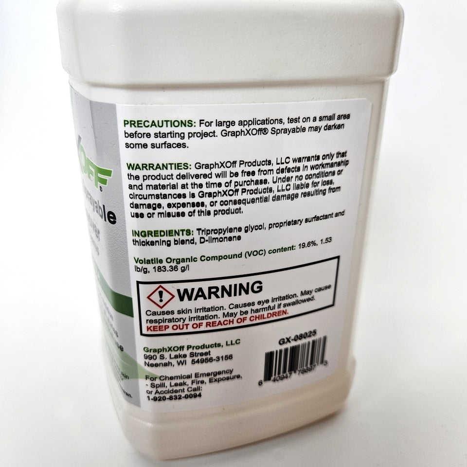 32 ounce spray bottle of GraphXOff sprayable adhesive remover - right side