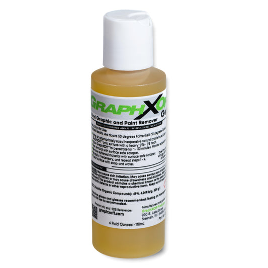 4 ounce bottle of GraphXOff vinyl, adhesive, and paint remover